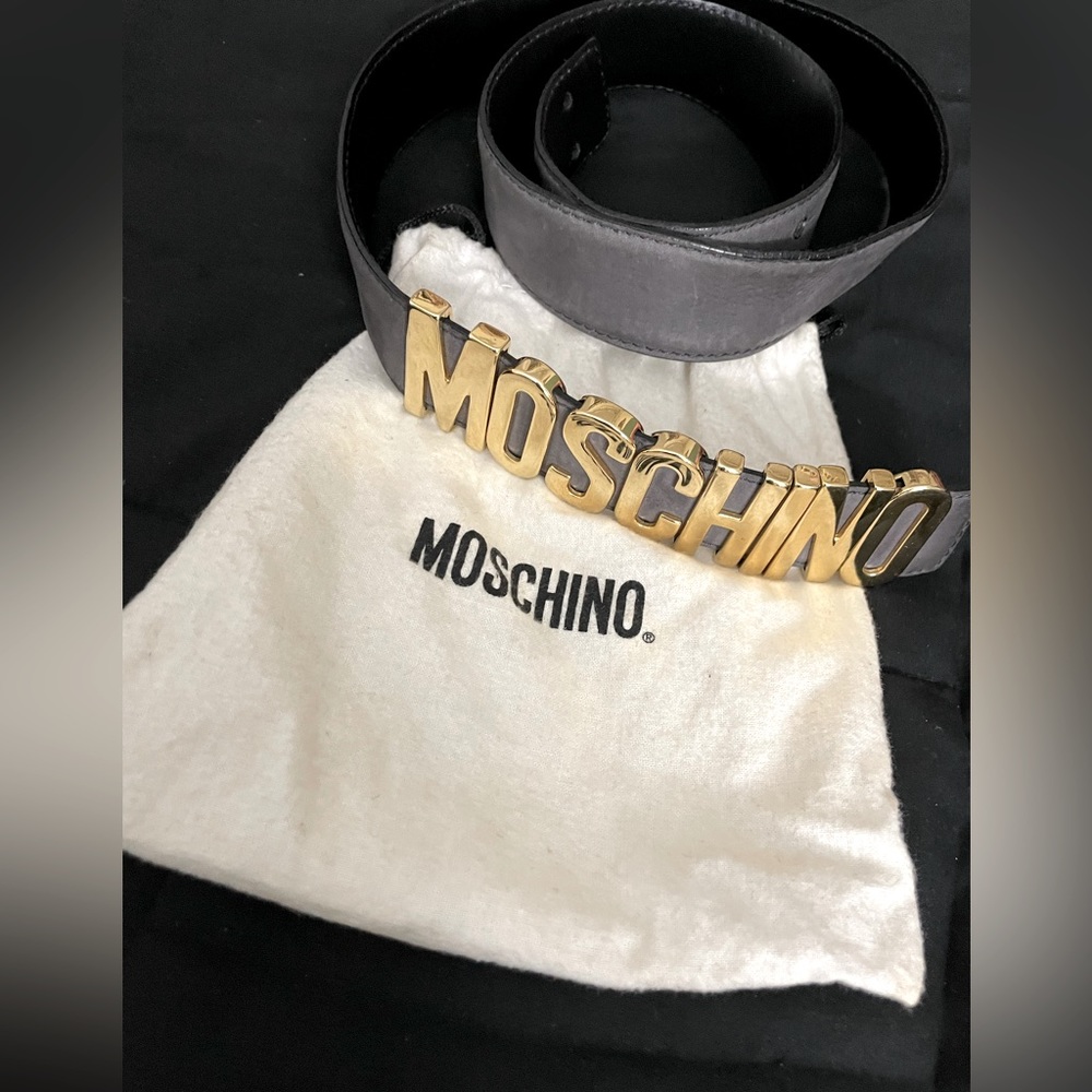 Moschino gray name belt size 44